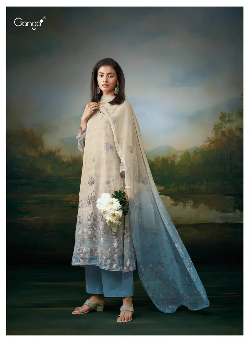 Harlett By Ganga Heavy Pure Linen Printed Dress Material Wholesalers In Delhi